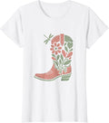Women's Cowgirl Boot Kicking Desert Dust Western Graphic T-Shirt - White