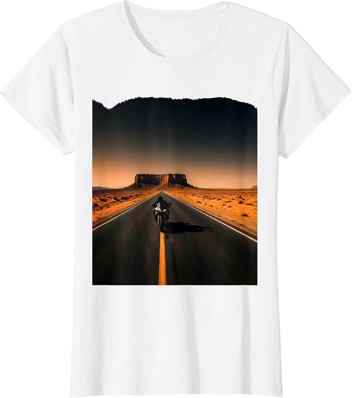 Desert Highway Motorcycle Freedom Graphic T-Shirt - White