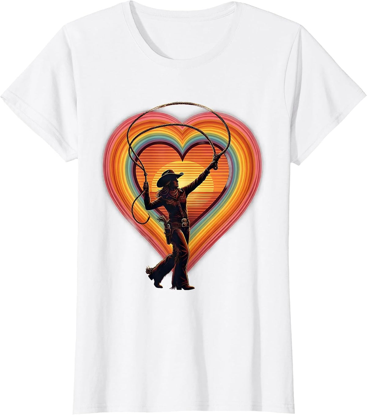 Pink Cowgirl Lasso Heart Graphic Design T-Shirt - White