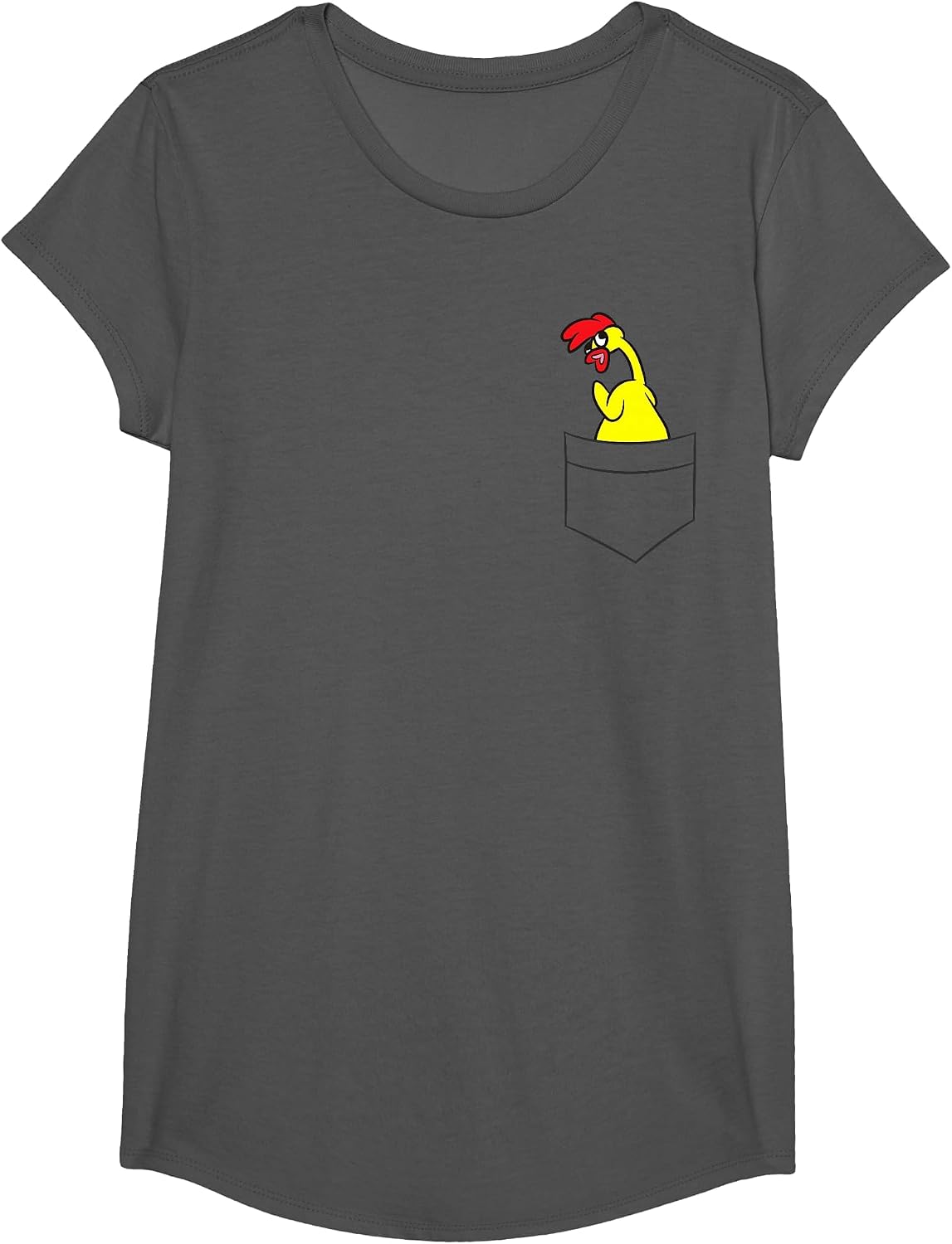 Rubber Chicken Lover Rubber Chicken in a Pocket T-Shirt - Girls Asphalt Grey