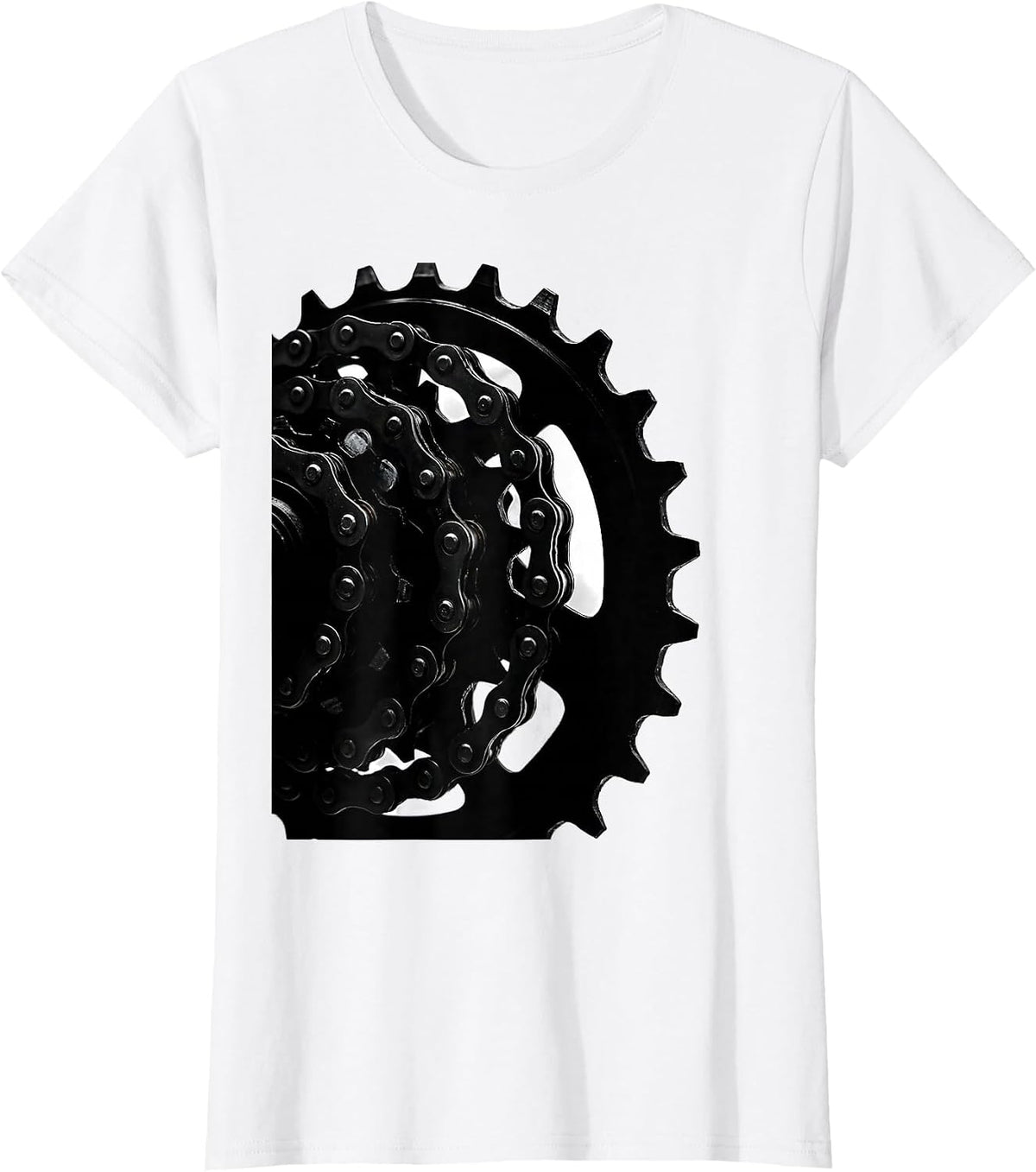 Bike Chain and Sprocket Gears Close-Up Graphic T-Shirt - White