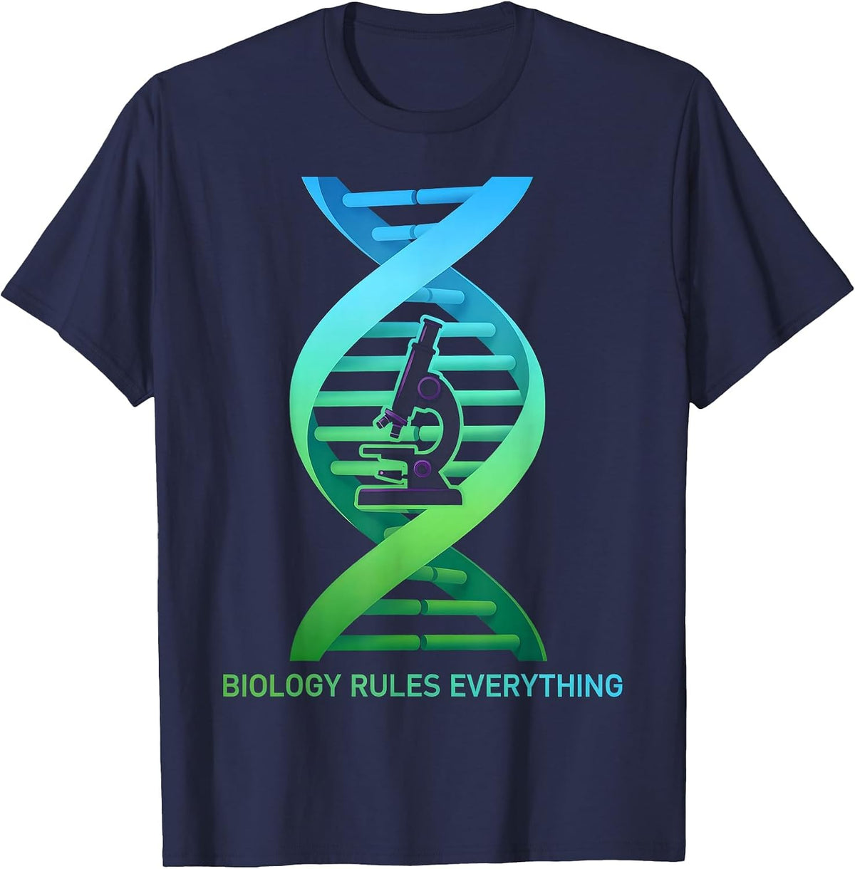 Biology Rules Everything Science Teacher Design T-Shirt - Navy Blue