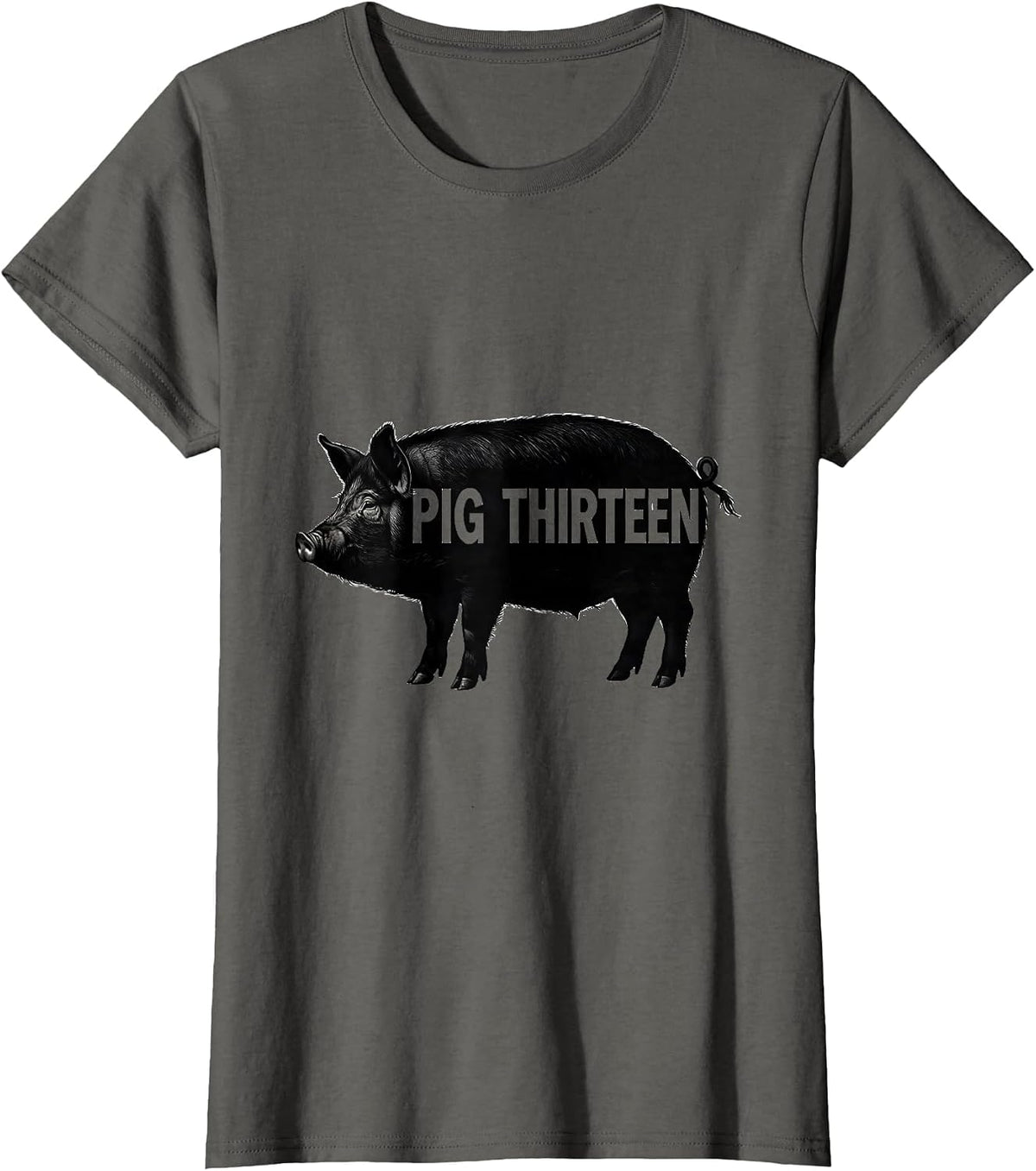 Women's Pig Thirteen Novelty Humor Pig Lover Gift T-Shirt - Asphalt Grey