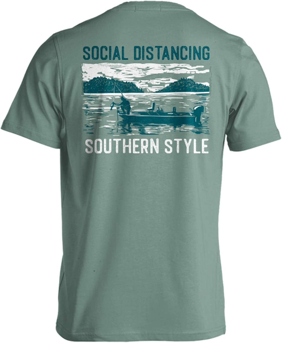 Short Sleeve Cotton Graphic T-Shirt - Social Distancing\/Lake Fishing