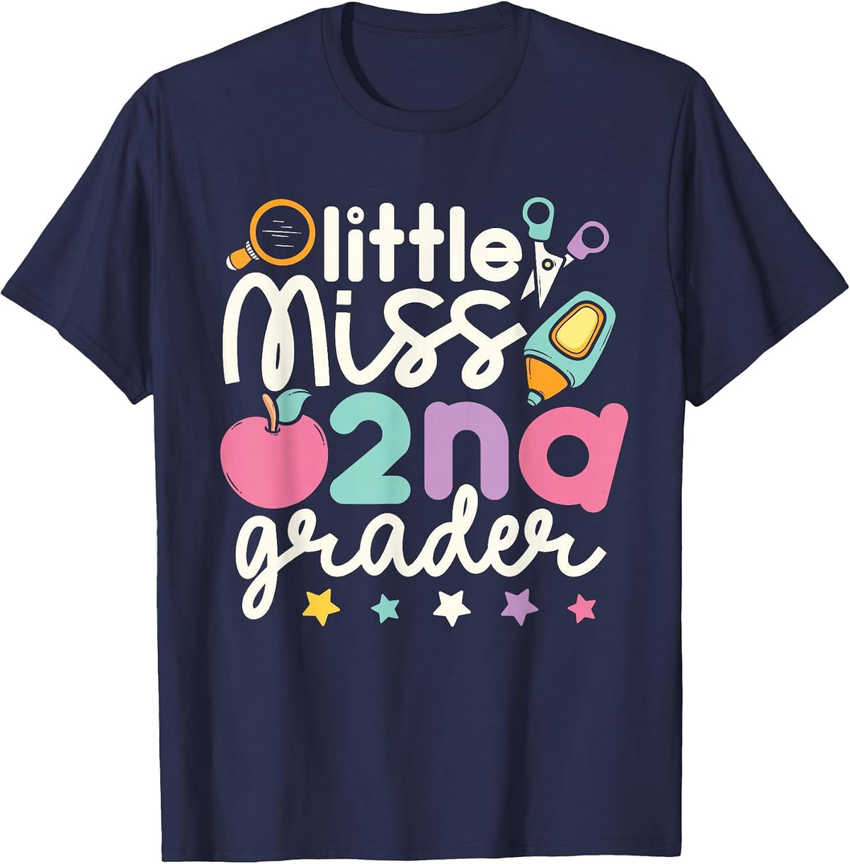 Little Miss 2nd Grade First Day of Second Grade Cute Girls T-Shirt - Navy Blue