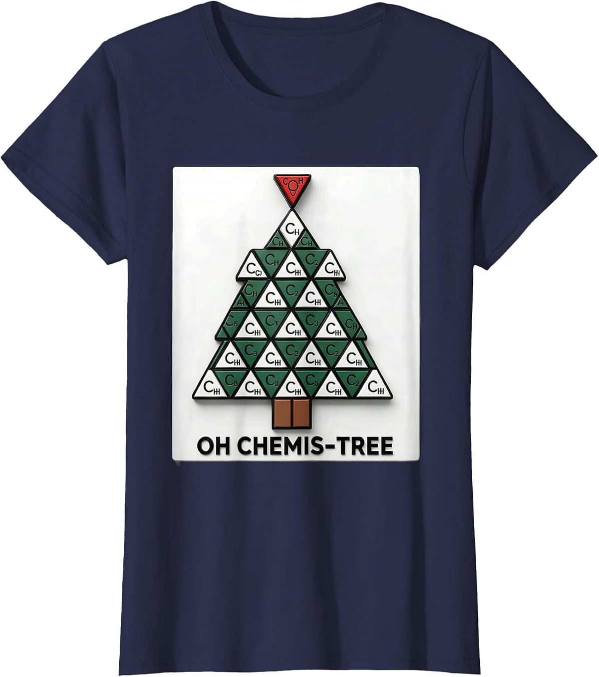 Women's Oh Chemis-Tree Geometric Science Humor Chemistry Teacher T-Shirt - Navy Blue