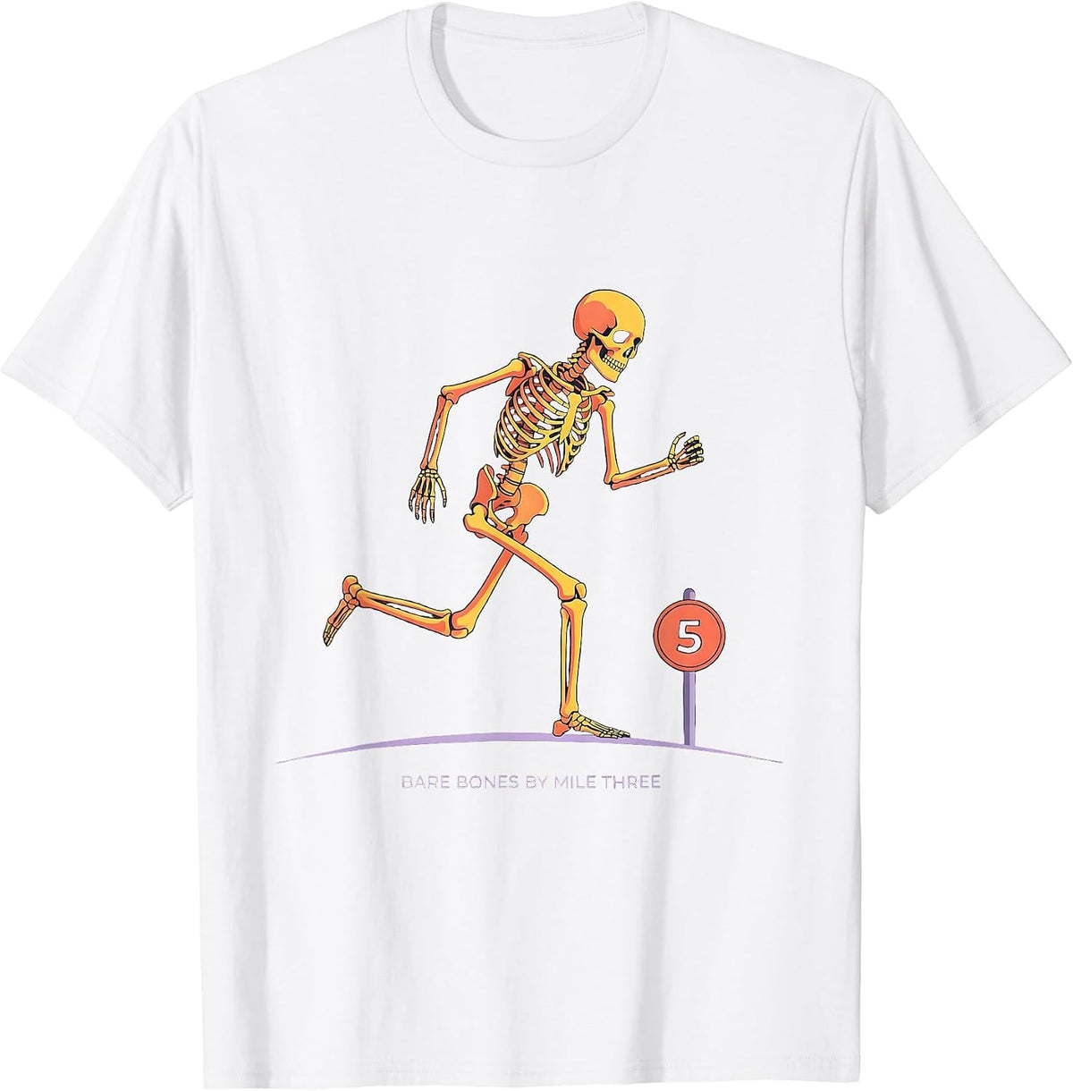 Men's Bare Bones By Mile Three Funny Halloween Running Skeleton 5K T-Shirt - White