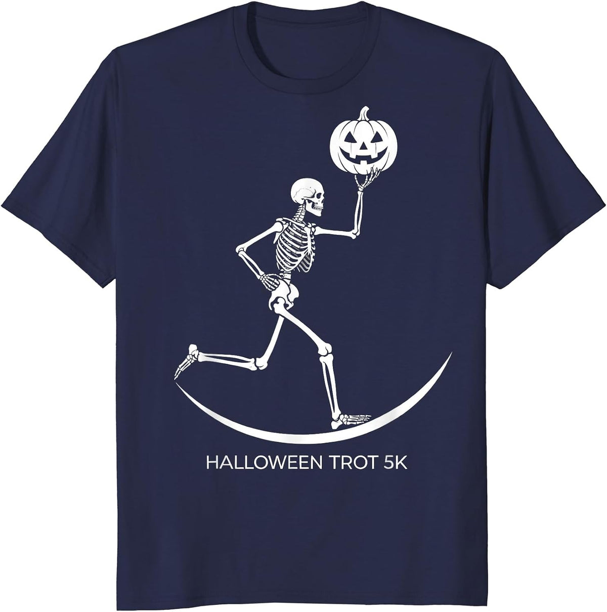 Halloween Trot 5K Funny Skeleton Runner Halloween Fun Run T-Shirt - Navy Blue