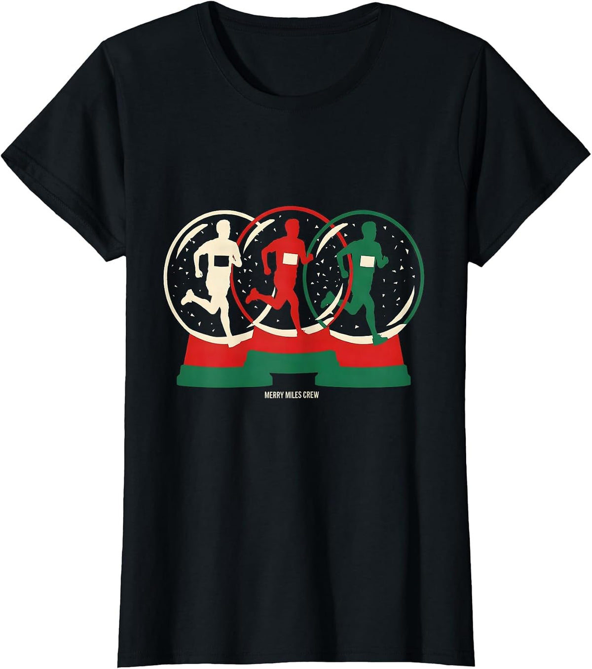 Women's Merry Miles Crew Funny Christmas 5K Run Runner Squad T-Shirt - Black