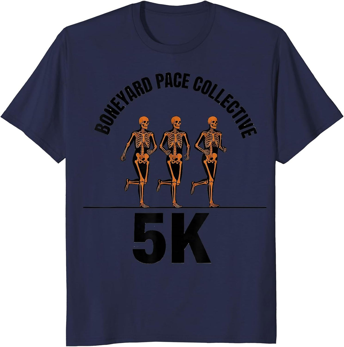 Boneyard Pace Collective 5K Funny Skeleton Runner Halloween T-Shirt - Navy Blue