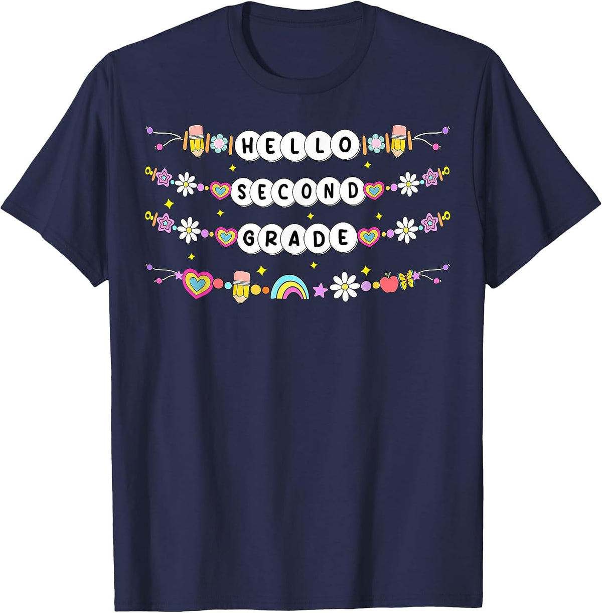 Hello Second Grade Friendship Bracelets Back to School Kids T-Shirt - Navy Blue