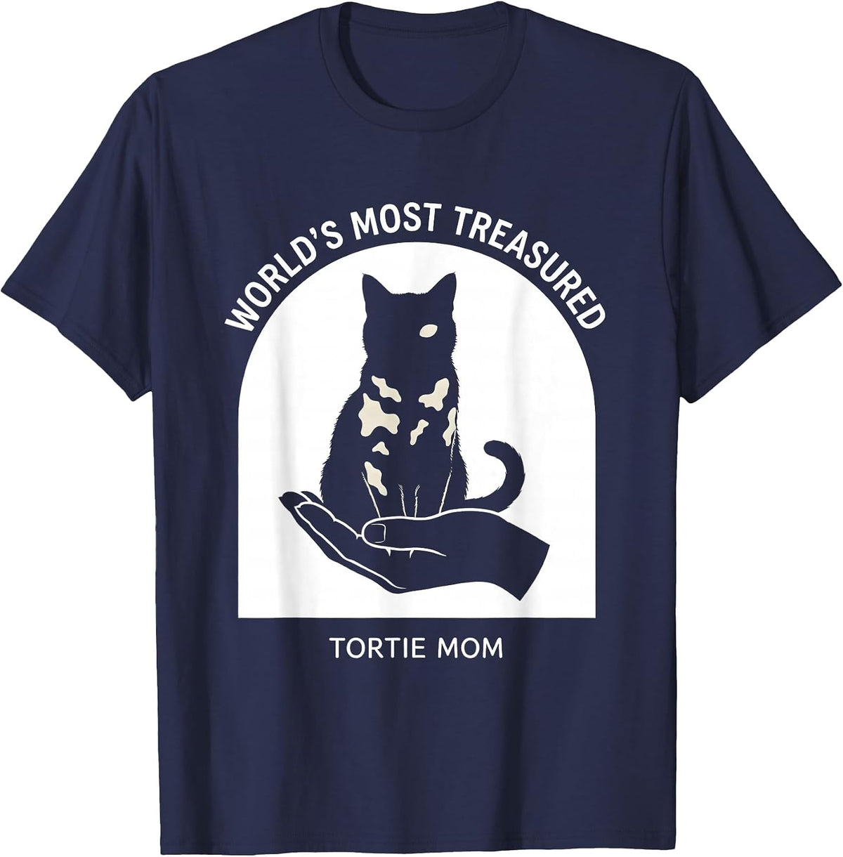 Men's World's Most Treasured Tortie Mom Funny Tortoiseshell Cat T-Shirt - Navy Blue