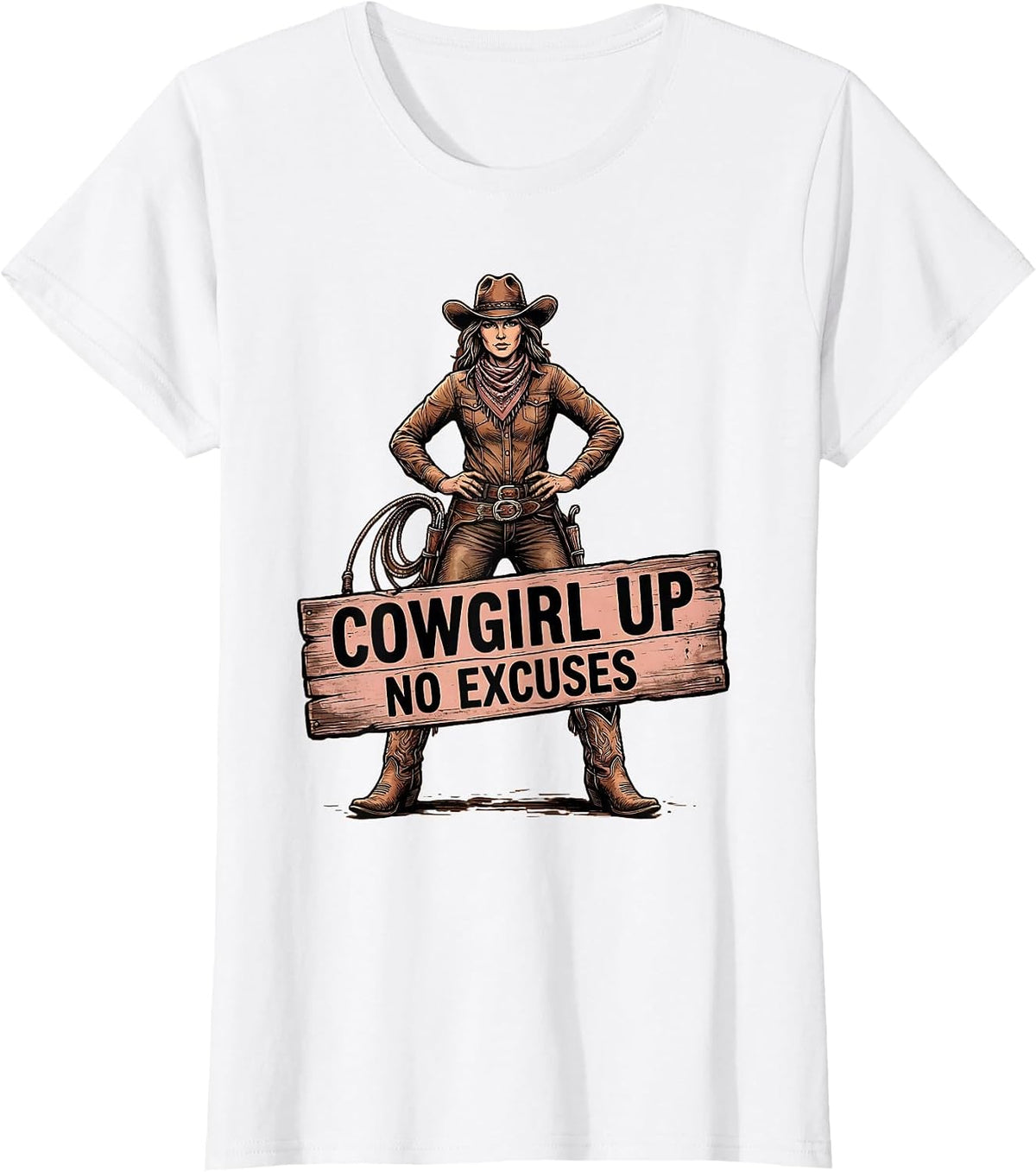 Cowgirl Up No Excuses Western Spirit Design T-Shirt - White