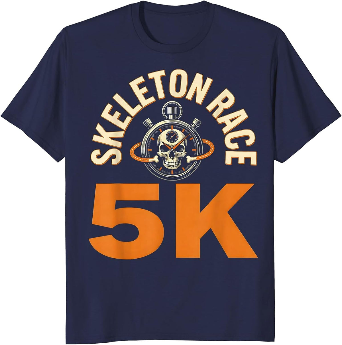 Men's Skeleton Race 5K Funny Halloween Running Costume T-Shirt - Navy Blue