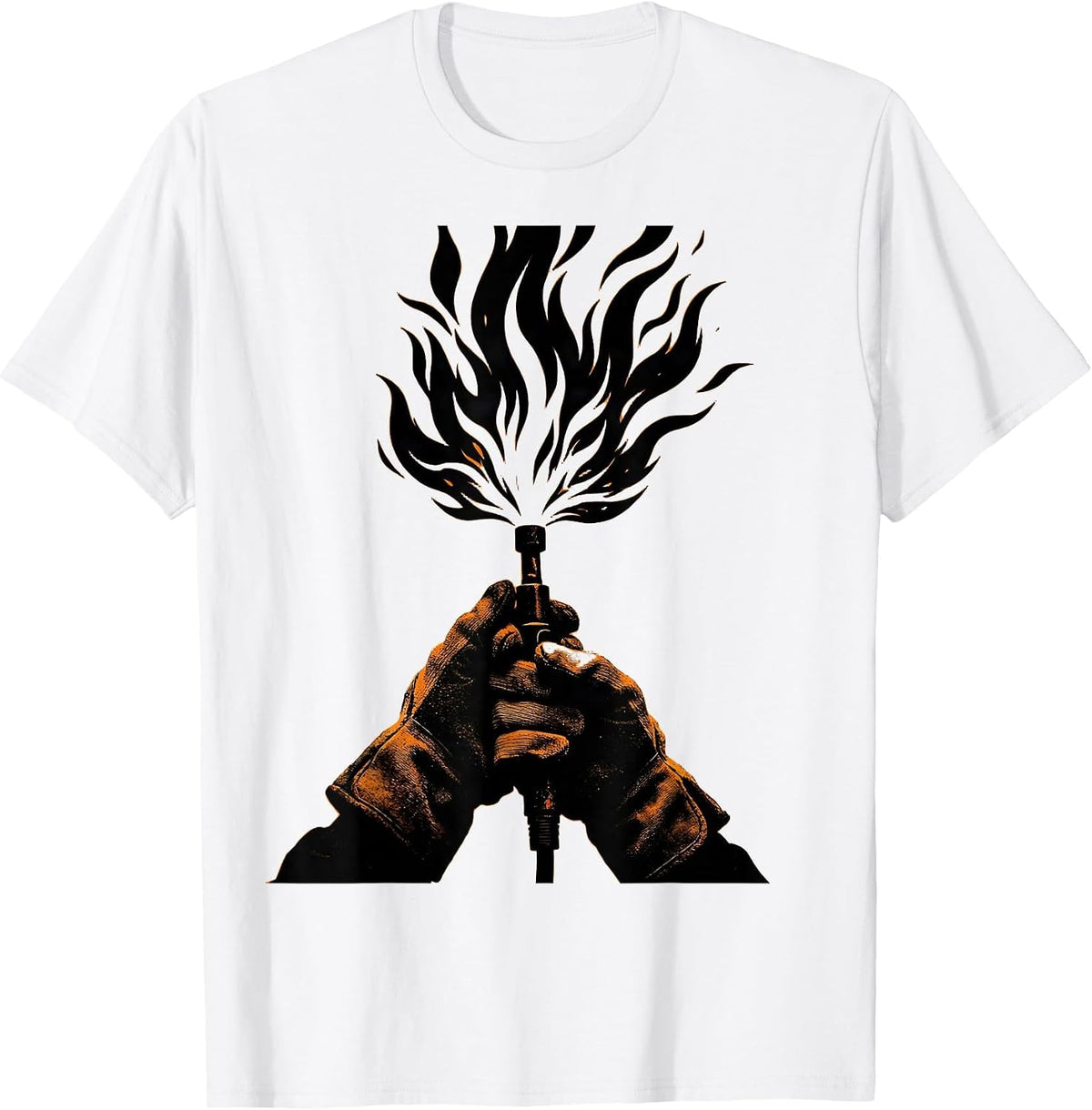 Men's Welder Gloved Hands Gripping Torch Flame Graphic T-Shirt - White