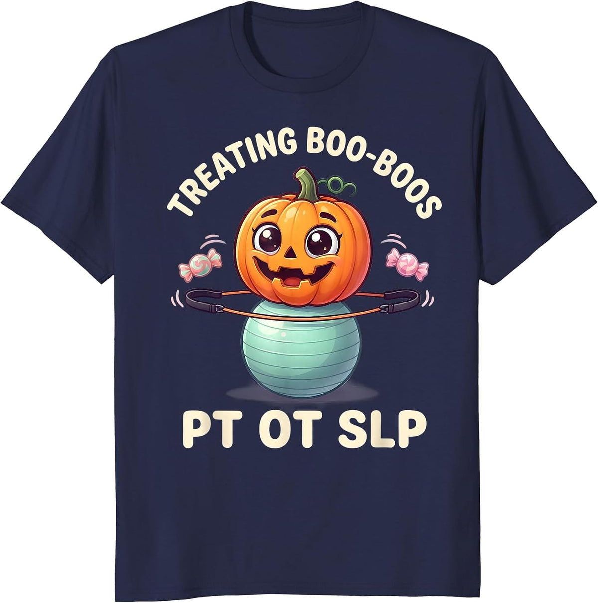 Treating Boo-Boos PT OT SLP Cute Kawaii Halloween Therapy T-Shirt - Navy Blue