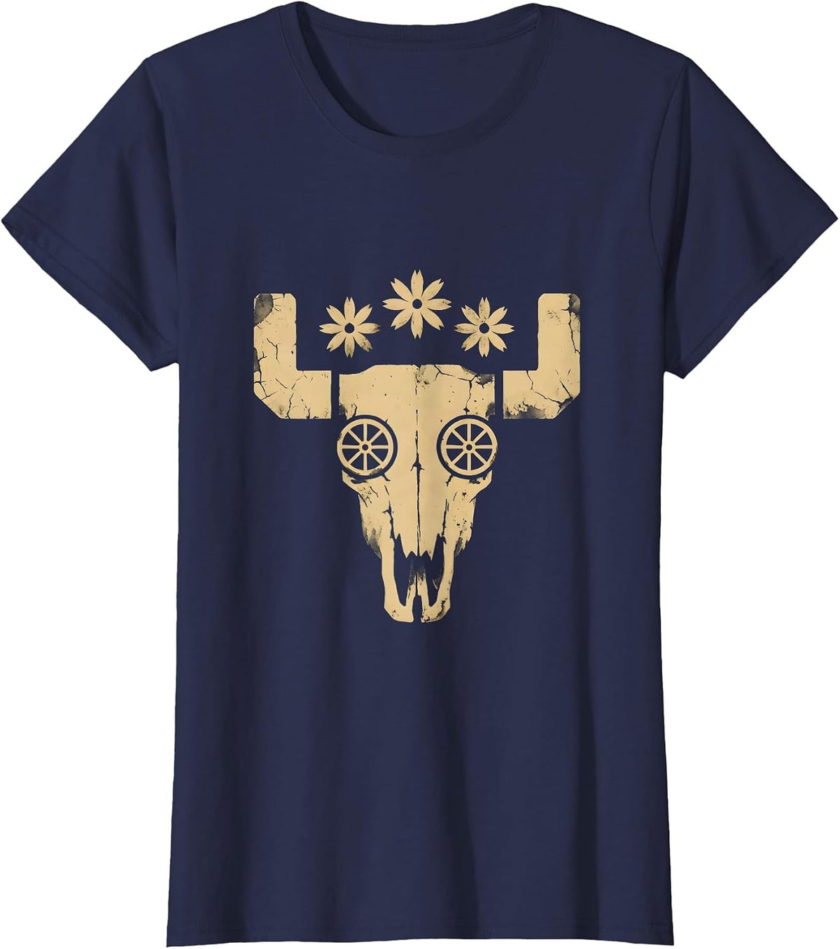 Women's Route 66 Motorcycle Wheel Desert Dust Graphic T-Shirt - Navy Blue
