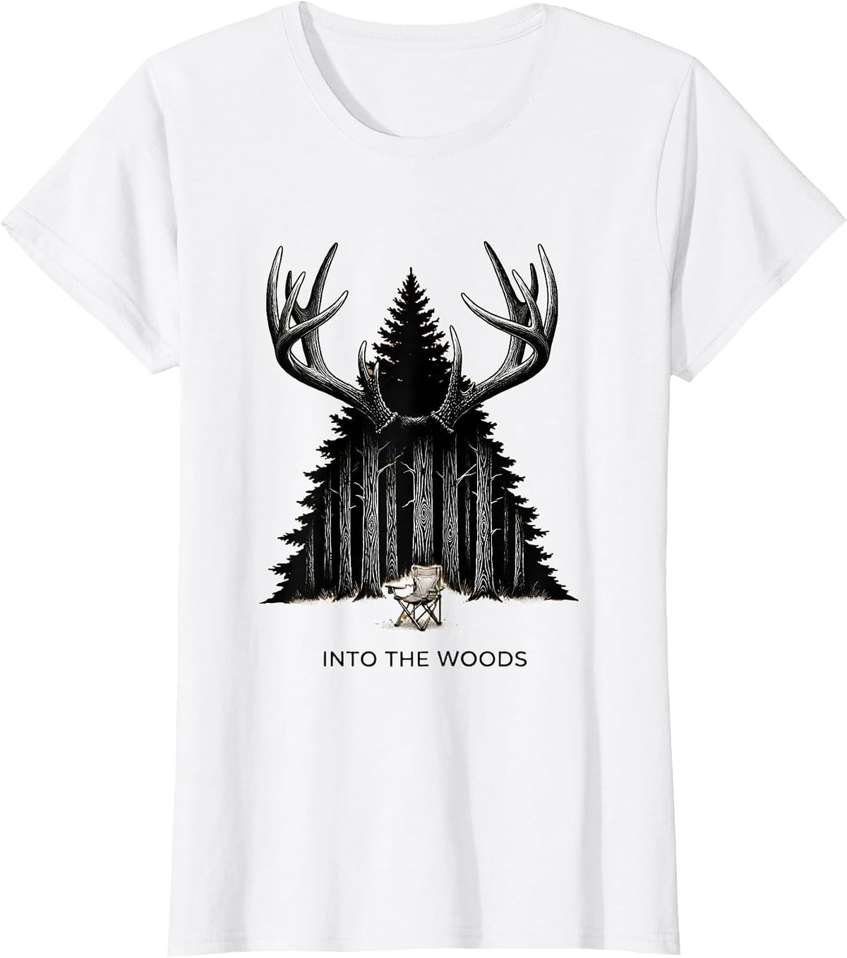 Women's Antler Rack Pine Ridge Funny Deer Hunter Woods Escapism T-Shirt - White