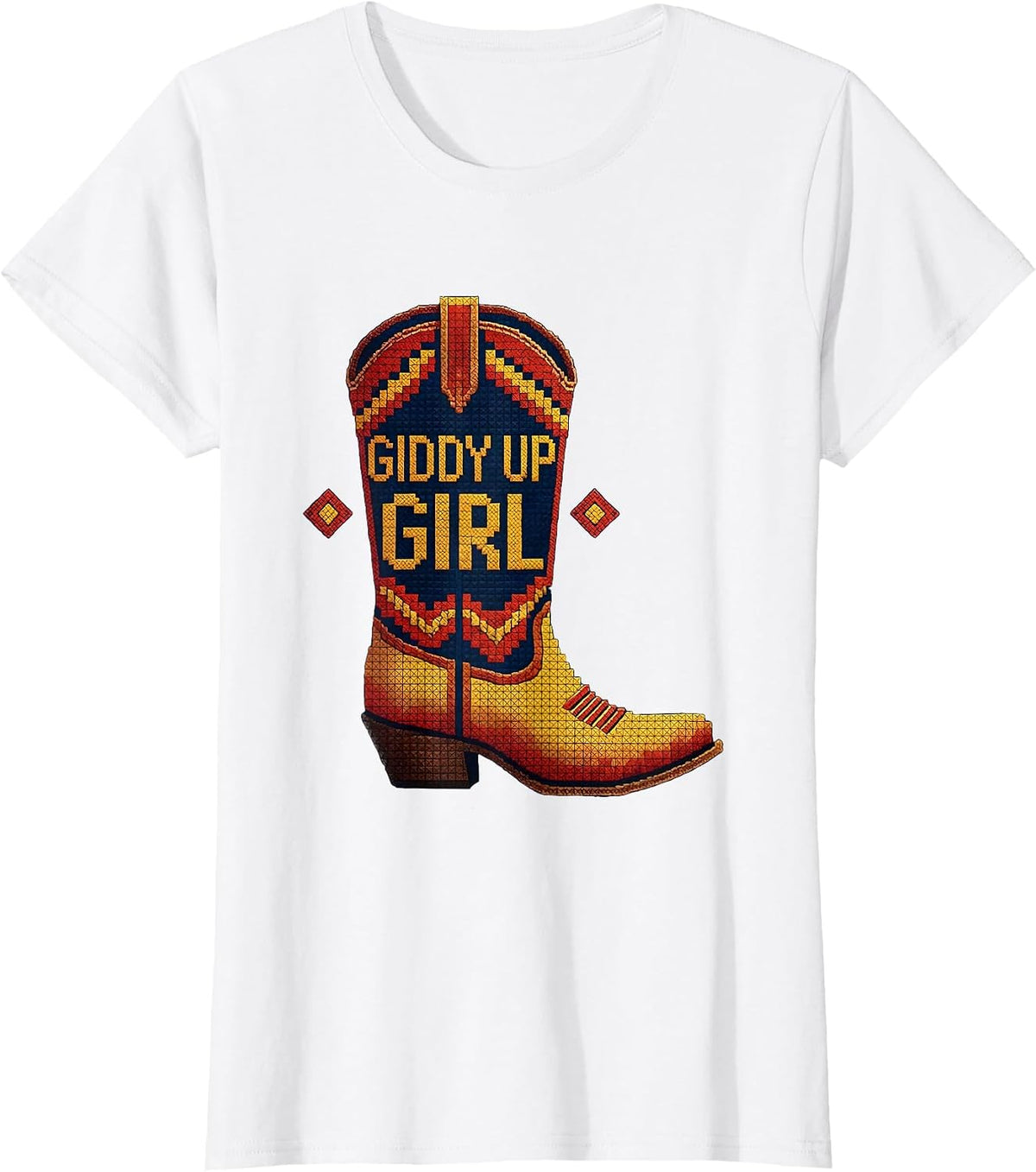 Giddy Up Girl Cowgirl Western Design T-Shirt - White