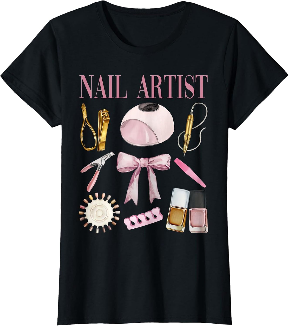 Vintage Coquette Bow Aesthetic Nail Tech Nail Technician T-Shirt - Black