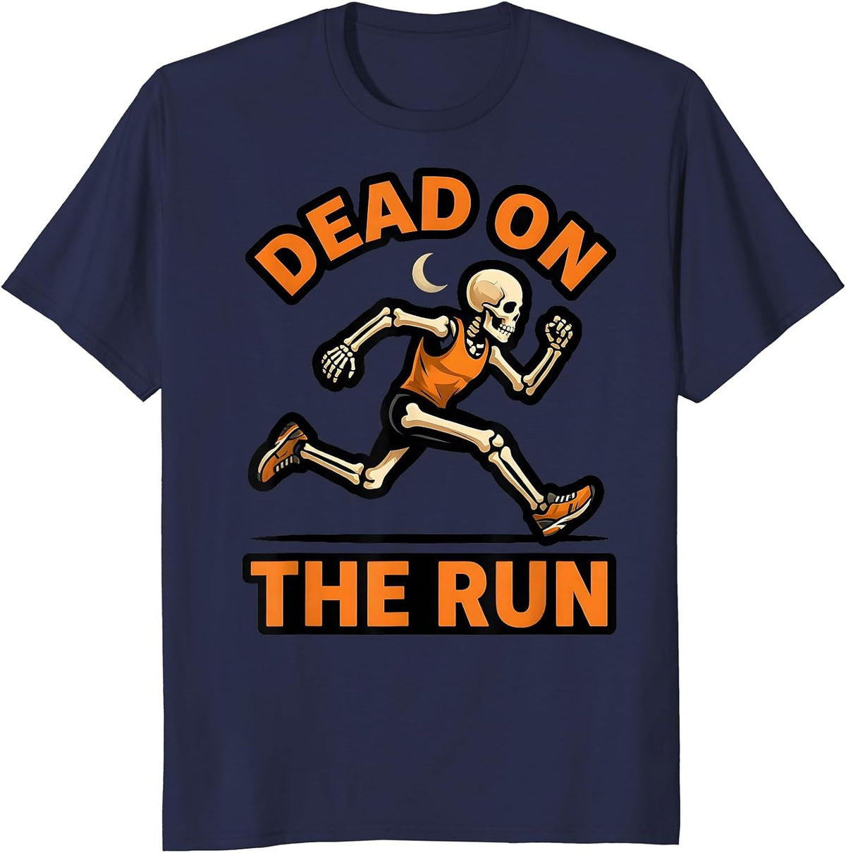Dead On The Run Funny Skeleton Runner Halloween Race T-Shirt - Navy Blue