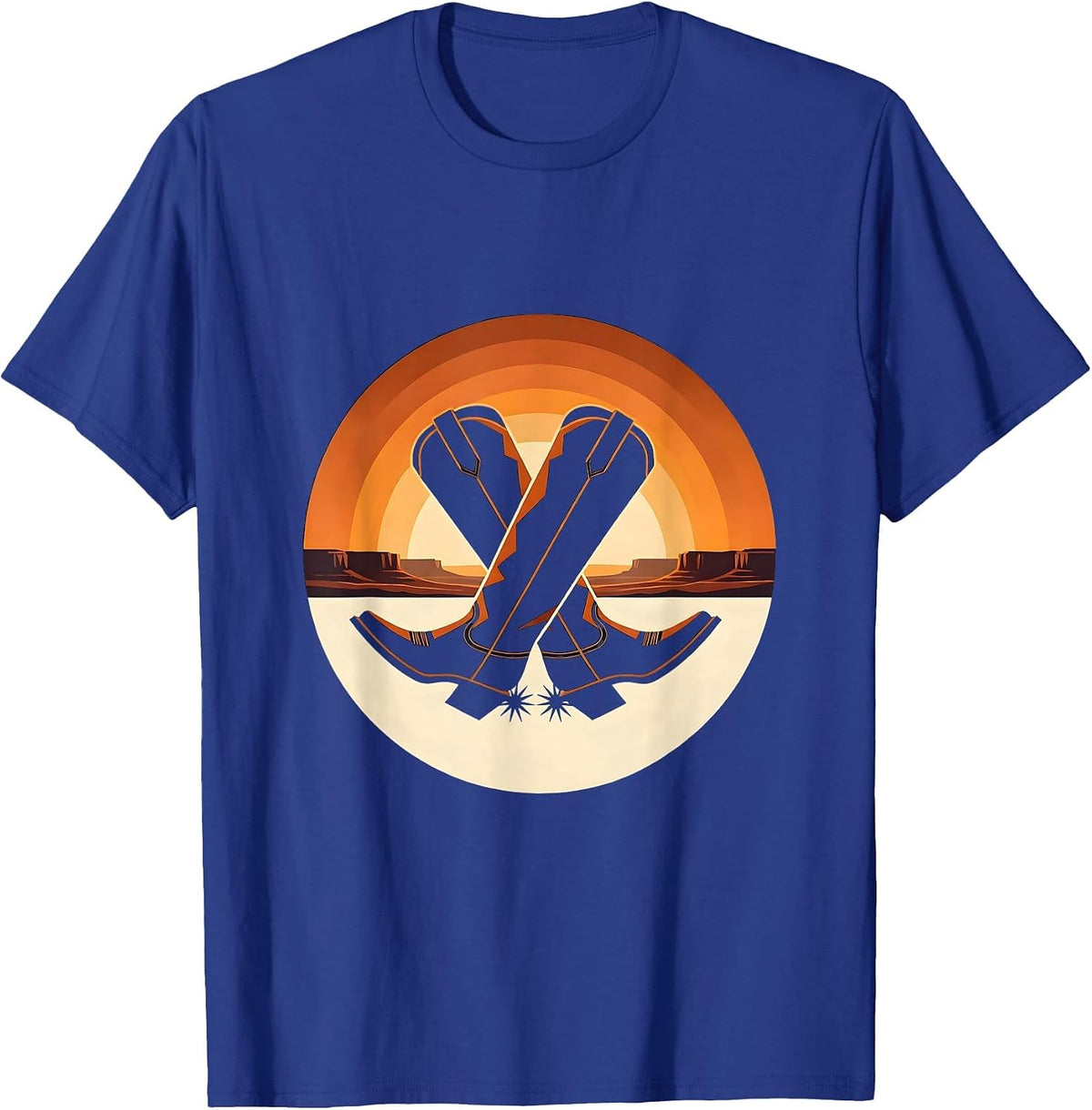 Men's Crossed Cowgirl Boots Spurred Western Design T-Shirt - Royal Blue