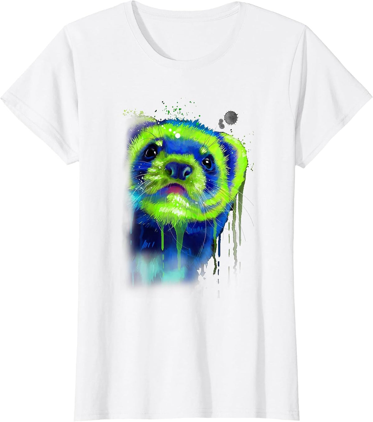 Ferret Face Graphics Hand Drawn Splash Art Ferret Pet Lover T-Shirt - White