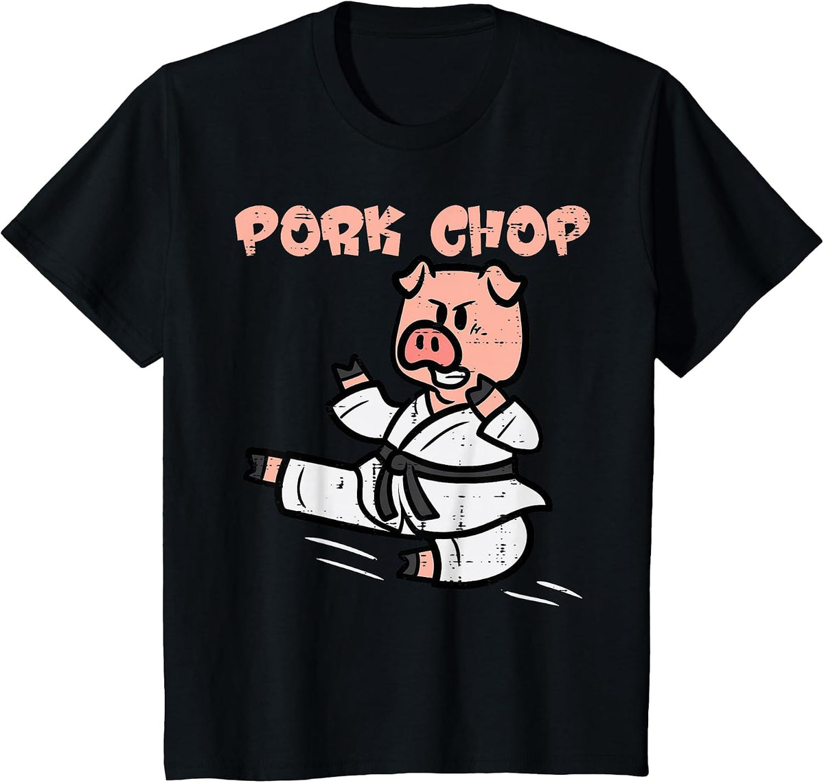 Pig Karate Pork Chop Funny Hog Swine Pun Men Boys Kids Women T-Shirt - Black