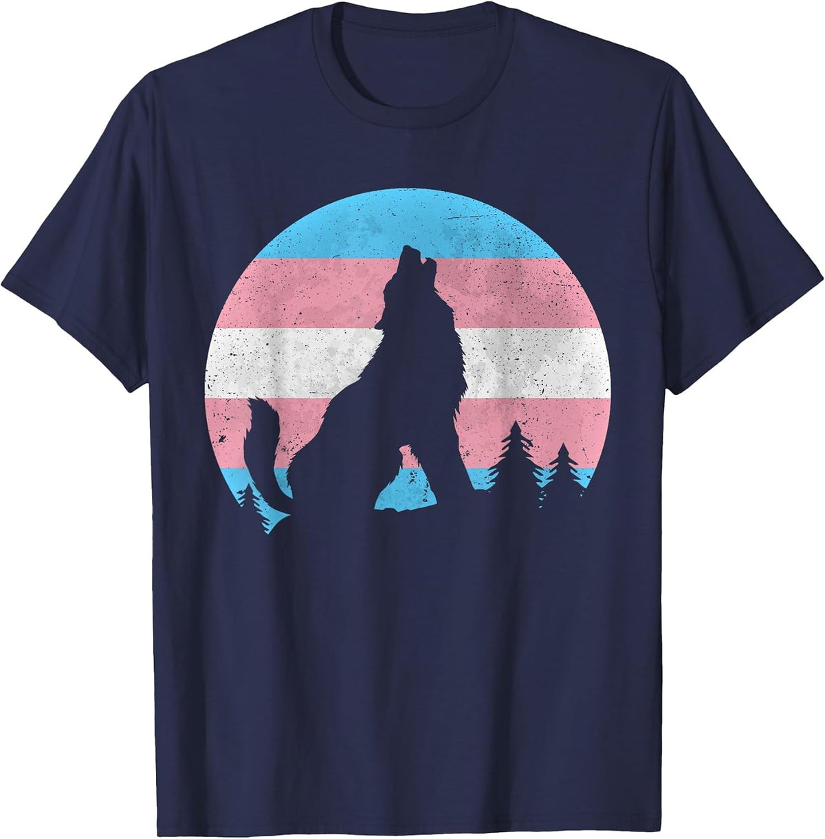 Transgender Pride Month Wolf Transsexual Equality Wolf T-Shirt - Navy Blue