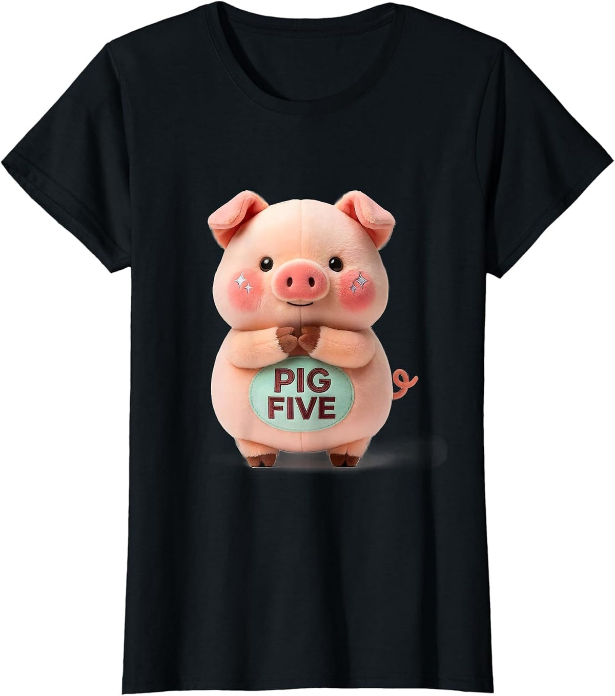 Pig Five Cute Kawaii Pig Lover Novelty Humor T-Shirt - Black