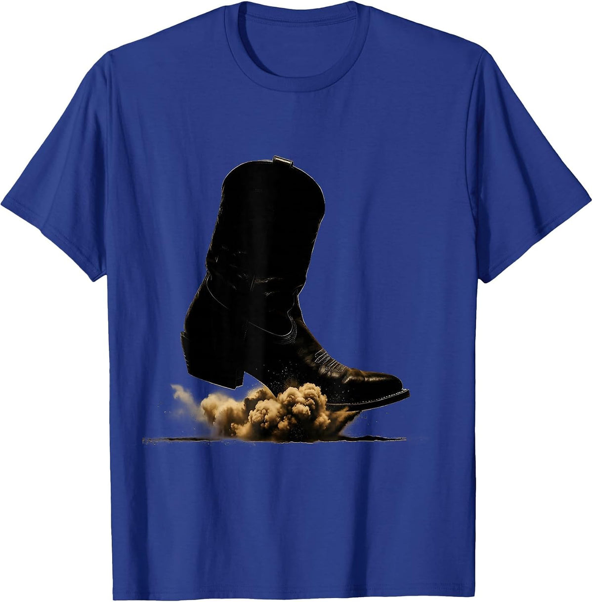 Cowboy Boot Dust Cloud Western Kick Graphic T-Shirt - Royal Blue