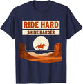 Ride Hard Shine Harder Cowgirl Design T-Shirt - Navy Blue