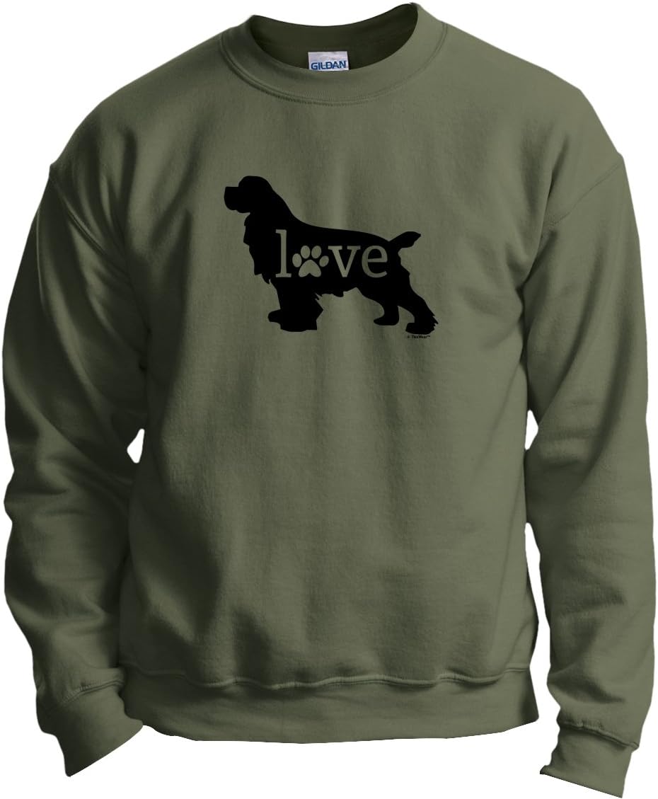 Cocker Spaniel Love Dog Paw Prints Crewneck Sweatshirt - Military Green