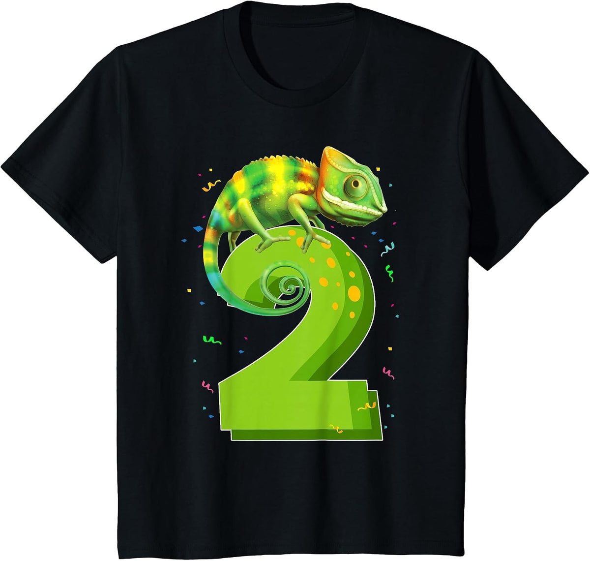 2 Years Old Birthday Chameleon Themed Party 2nd Birthday T-Shirt - Black