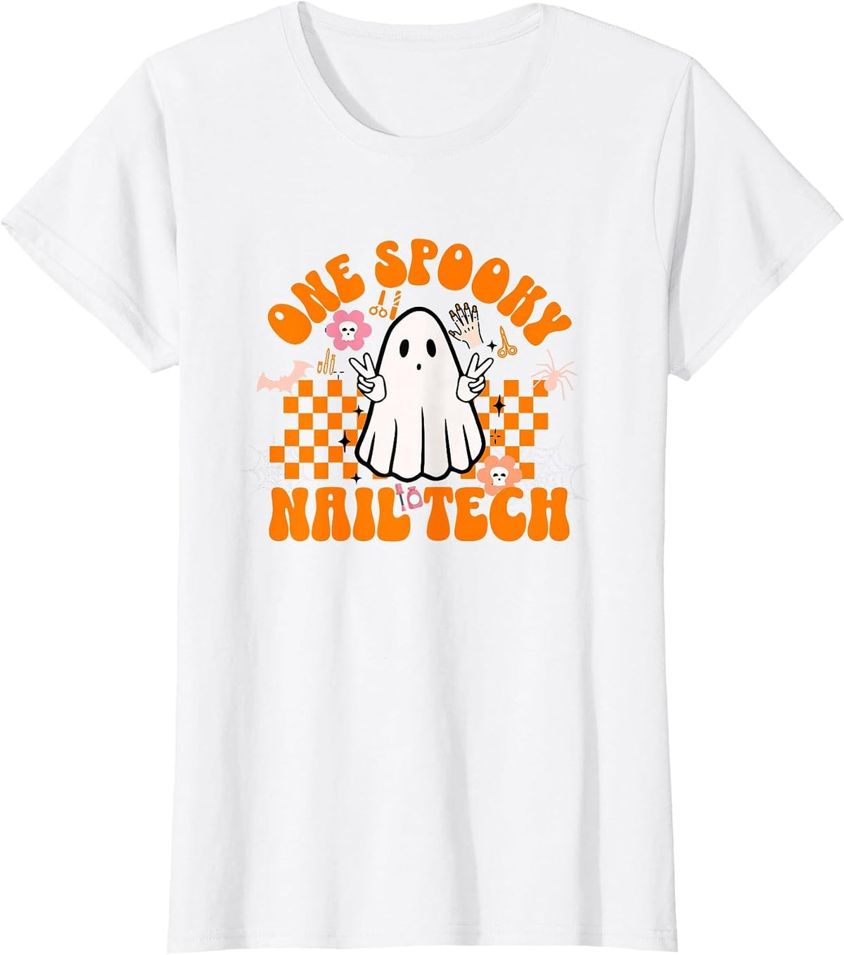 One Spooky Nail Tech Halloween for Nail Technicians Artists T-Shirt - White