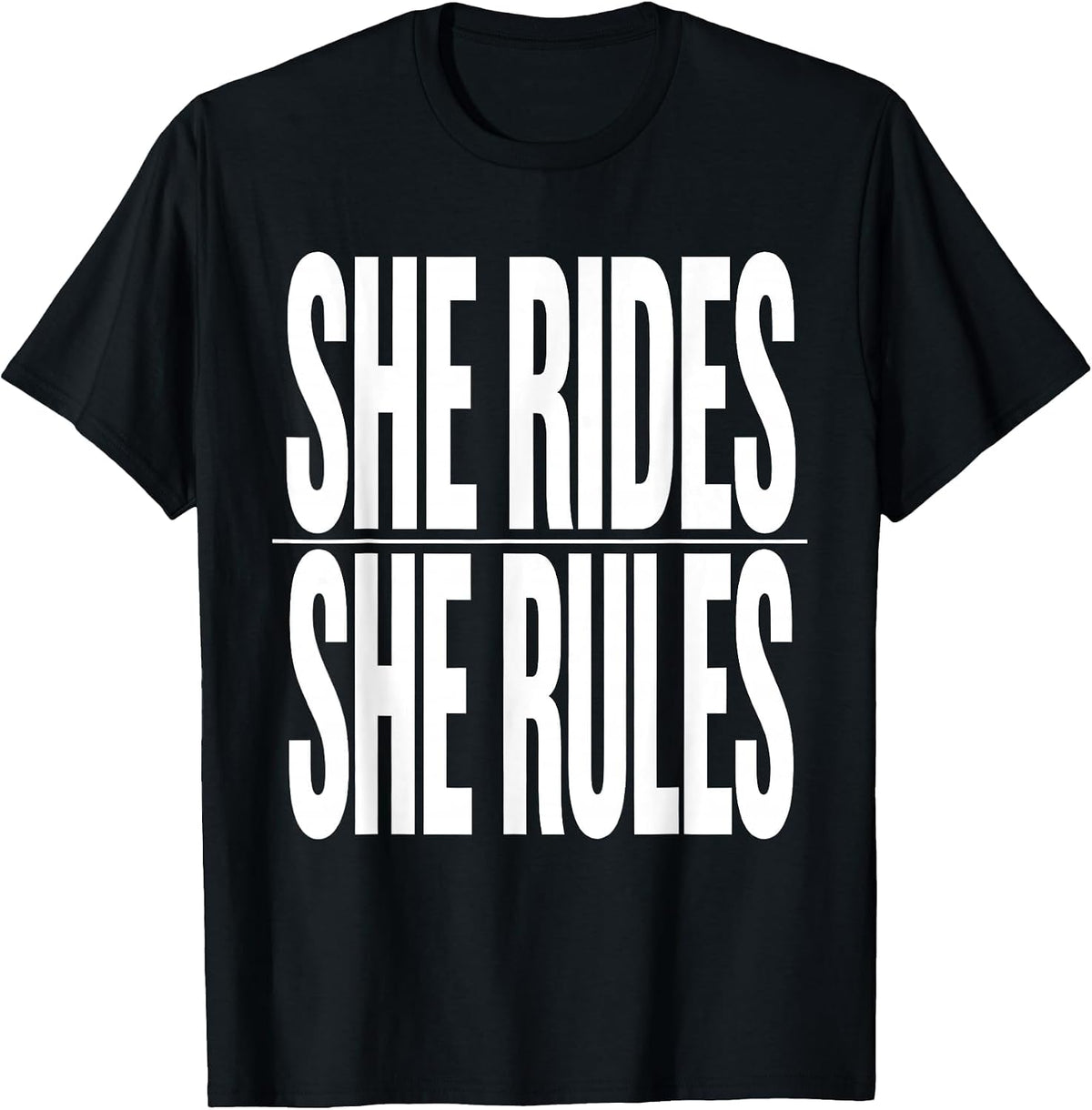 Men's She Rides She Rules Motorcycle Biker Design T-Shirt - Black