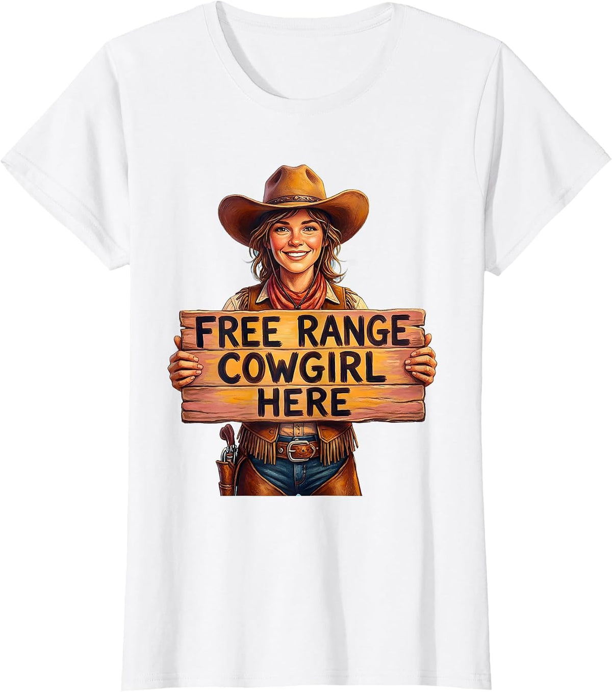 Free Range Cowgirl Western Spirit Design T-Shirt - White