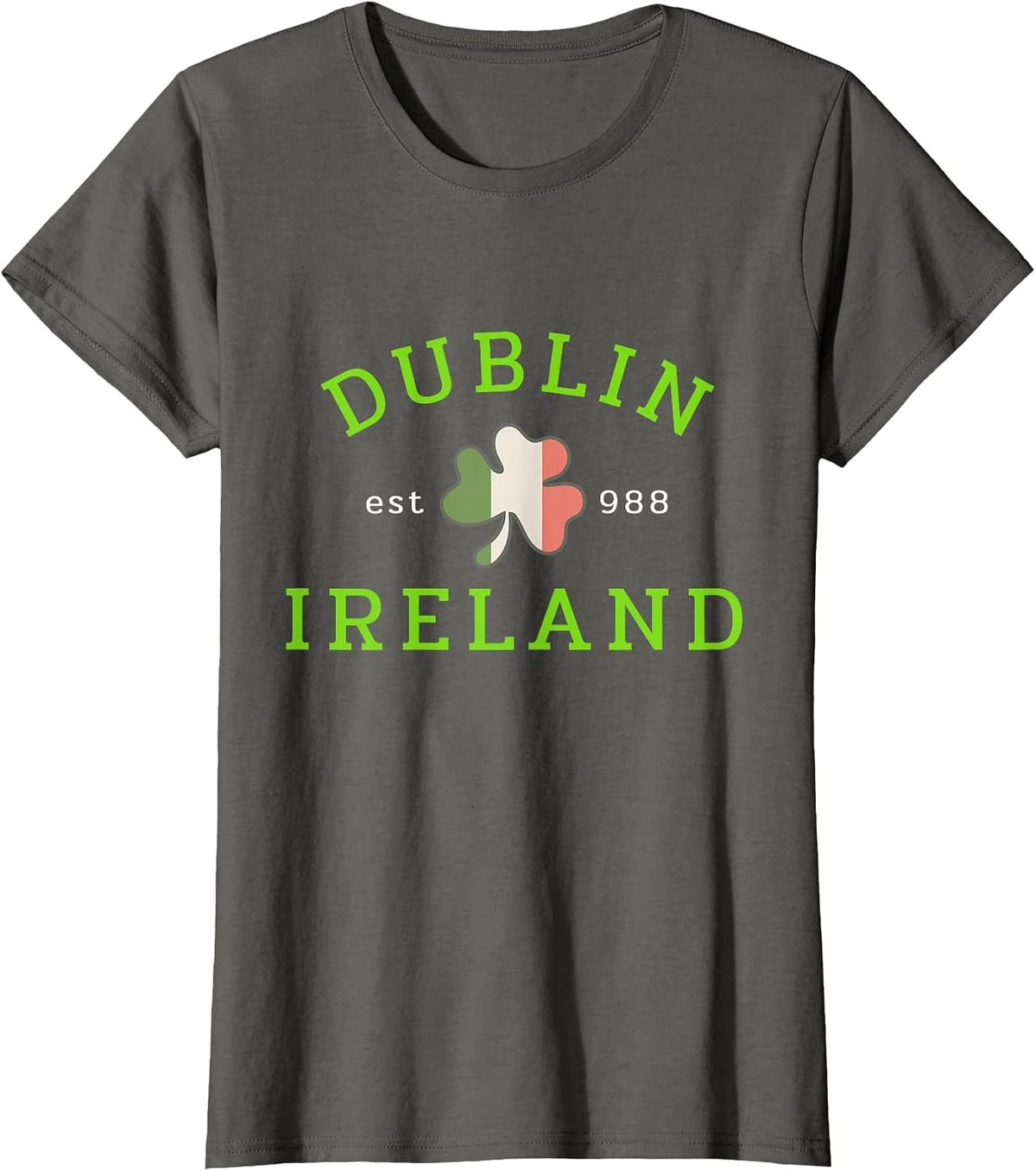 Dublin Ireland Est. 988 Irish St Patrick's Day Shamrock T-Shirt - Asphalt Grey
