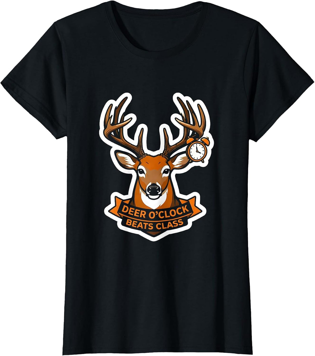 Women's Deer O'Clock Beats Class Funny Hunting Dad Humor T-Shirt - Black