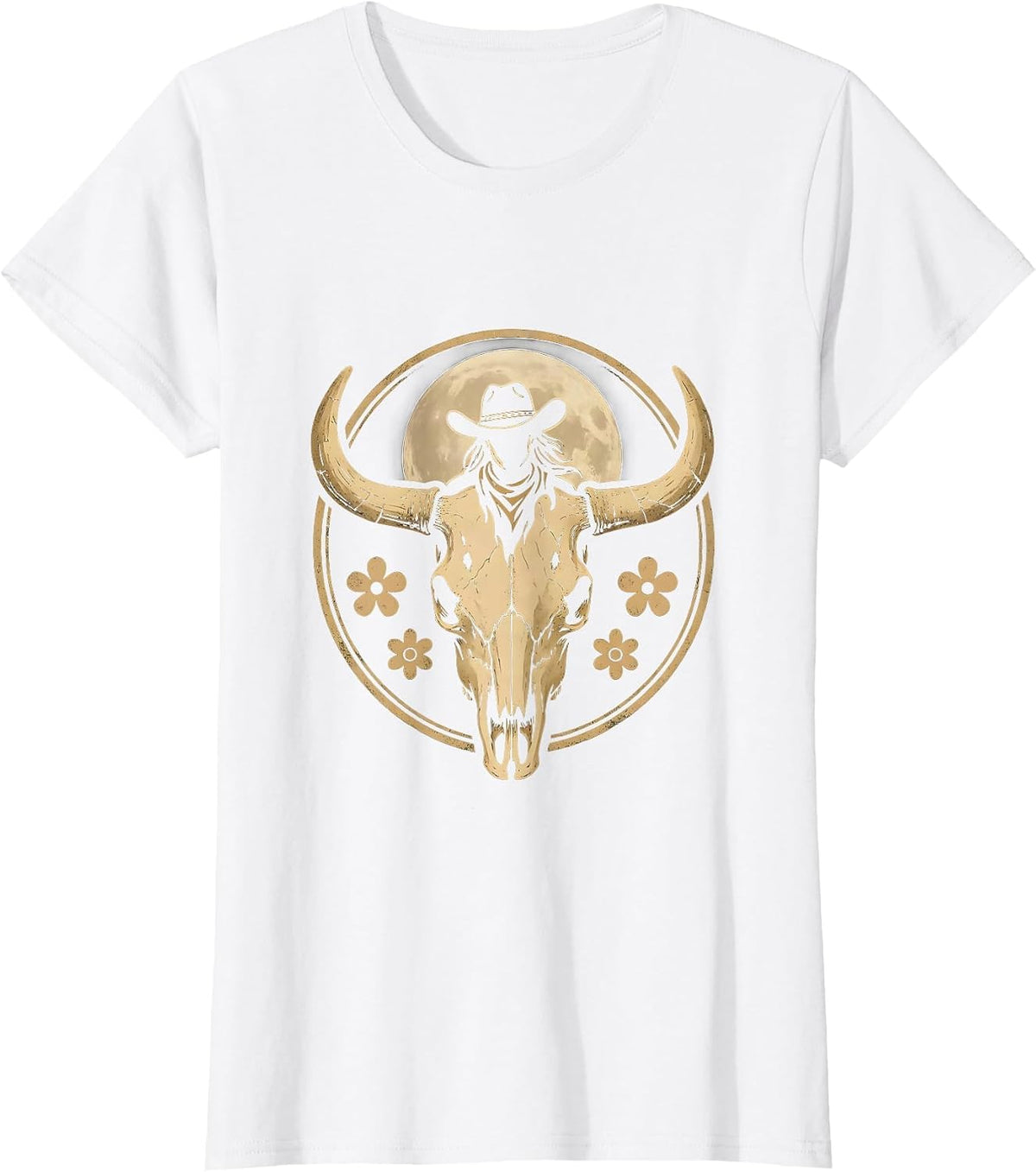 Cowgirl Silhouette Full Moon Western Graphic T-Shirt - White
