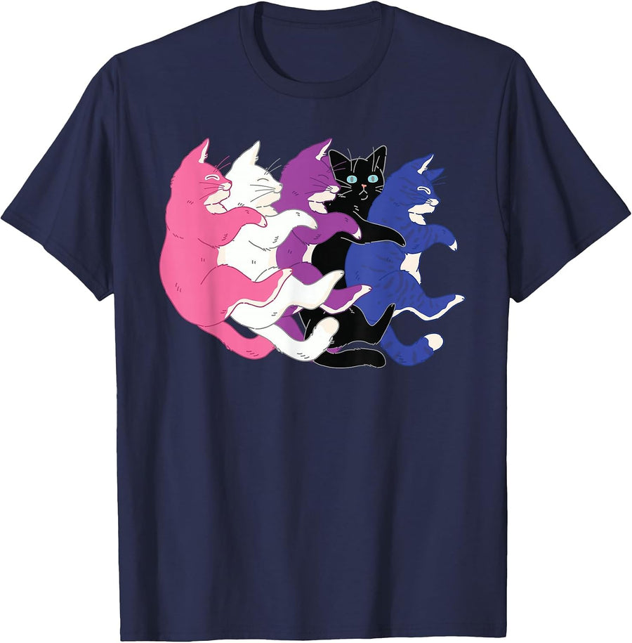 LGBTQ Genderfluid Pride Flag - Cats Pile Genderfluid T-Shirt - Navy Blue
