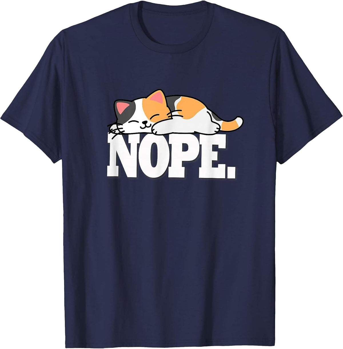 Kawaii Kids Girls Womens Nope Calico Cat Lover T-Shirt - Navy Blue
