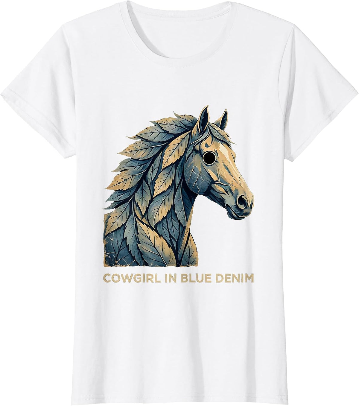 Cowgirl Blue Denim Western Graphic Design T-Shirt - White