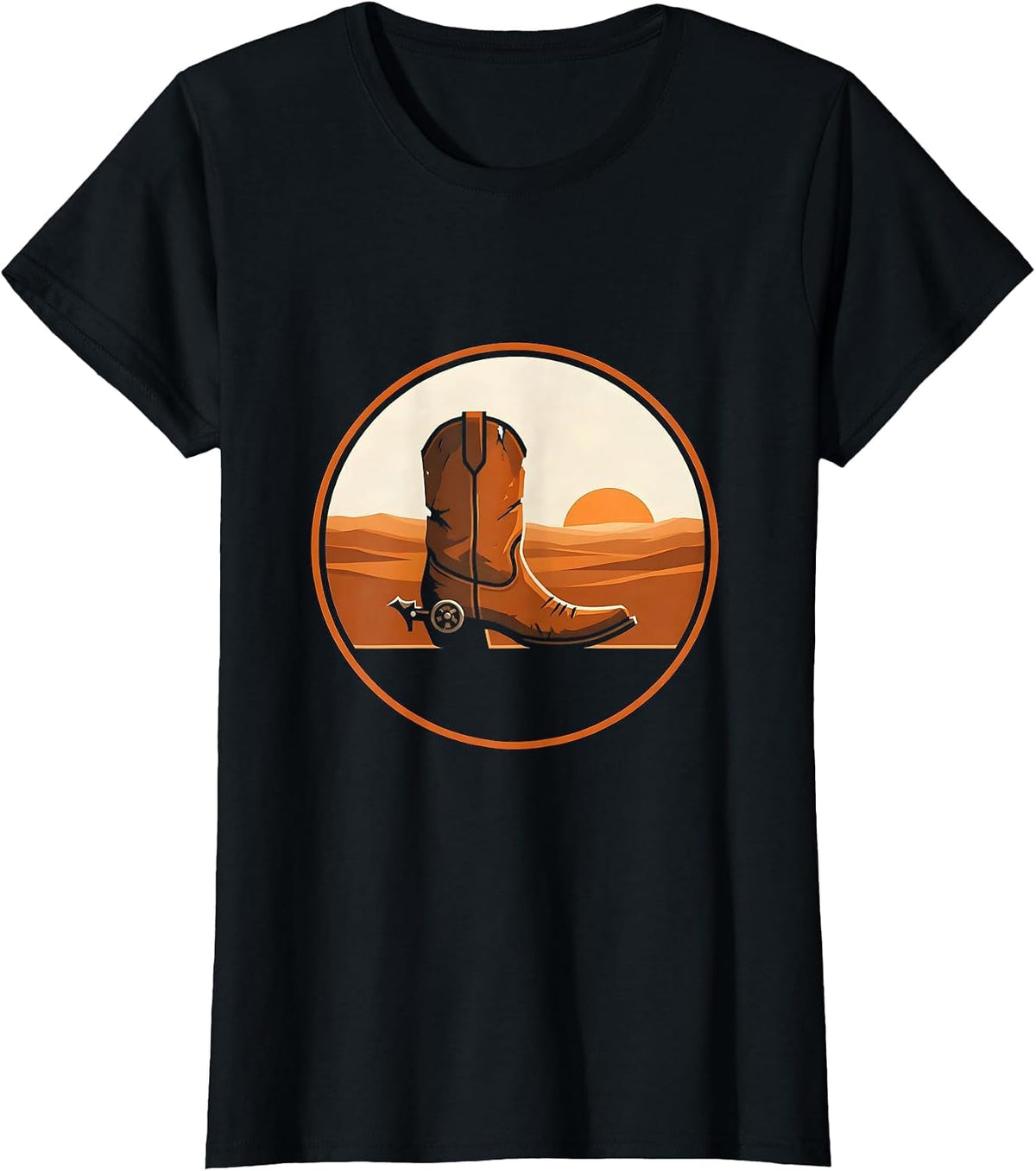 Women's Worn Cowboy Boots with Spurs Country Western Design T-Shirt - Black