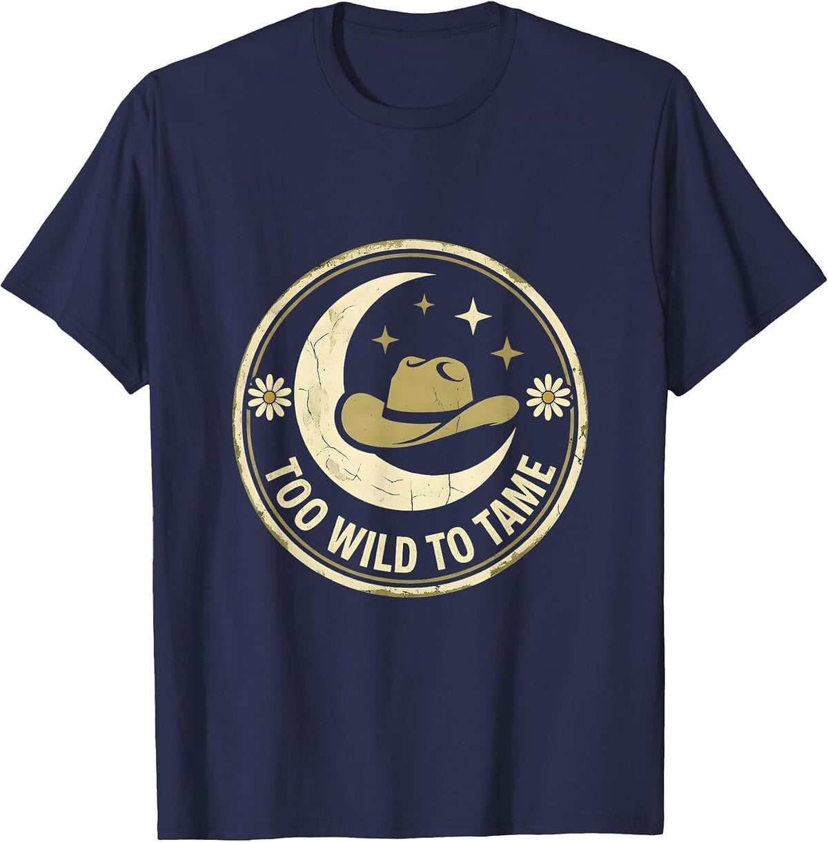 Too Wild To Tame White Cowgirl Design T-Shirt - Navy Blue