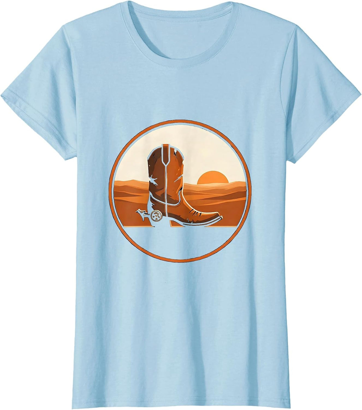 Women's Worn Cowboy Boots with Spurs Country Western Design T-Shirt - Baby Blue