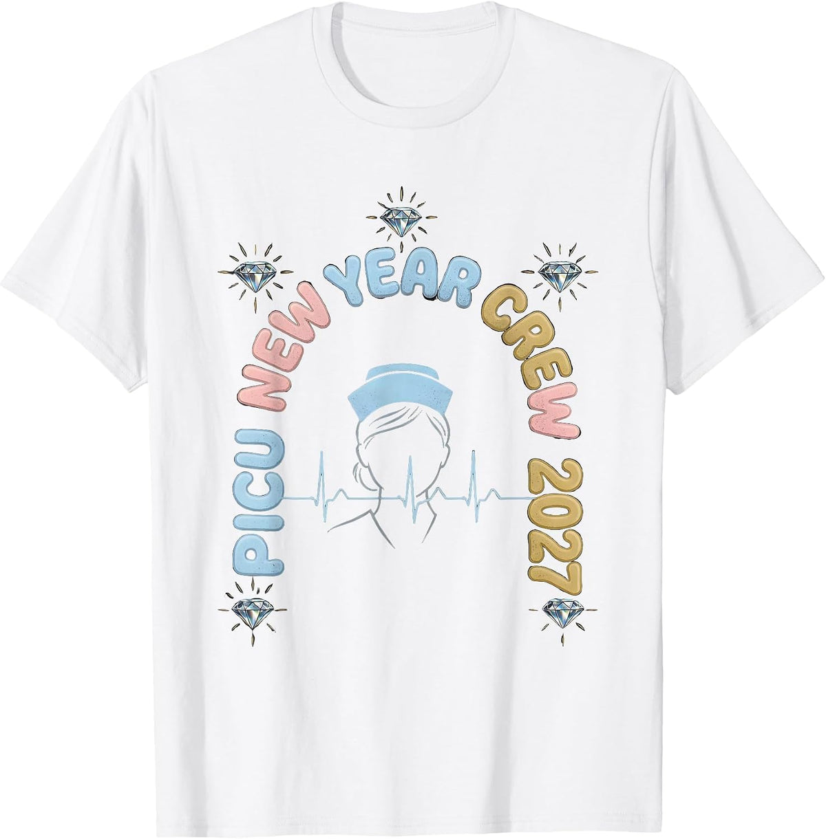 Men's PICU New Year Crew 2027 Funny Nurse ICU NICU New Year Eve T-Shirt - White
