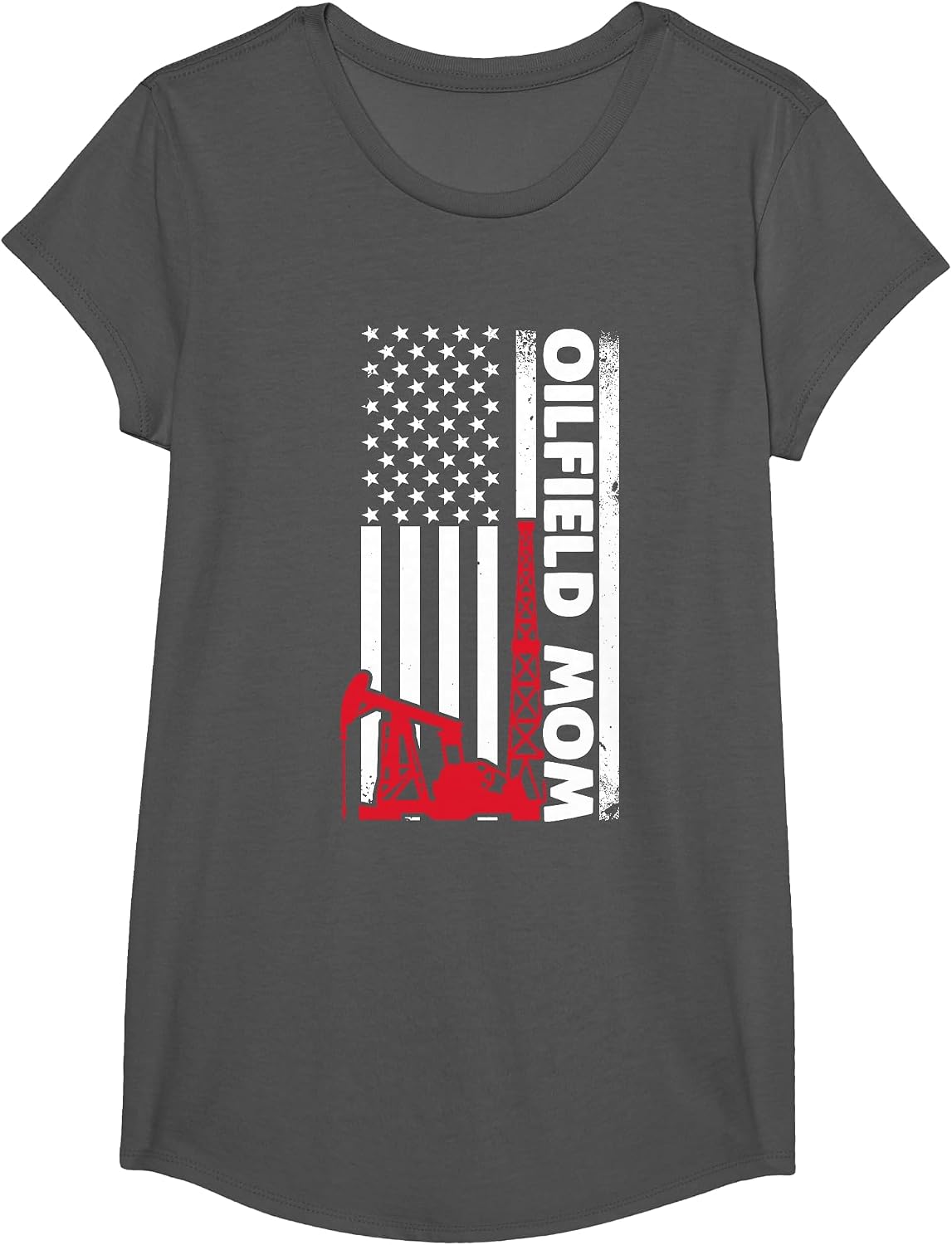 Oilfield Worker Rig Roughneck Oilfield Mom T-Shirt - Girls Asphalt Grey