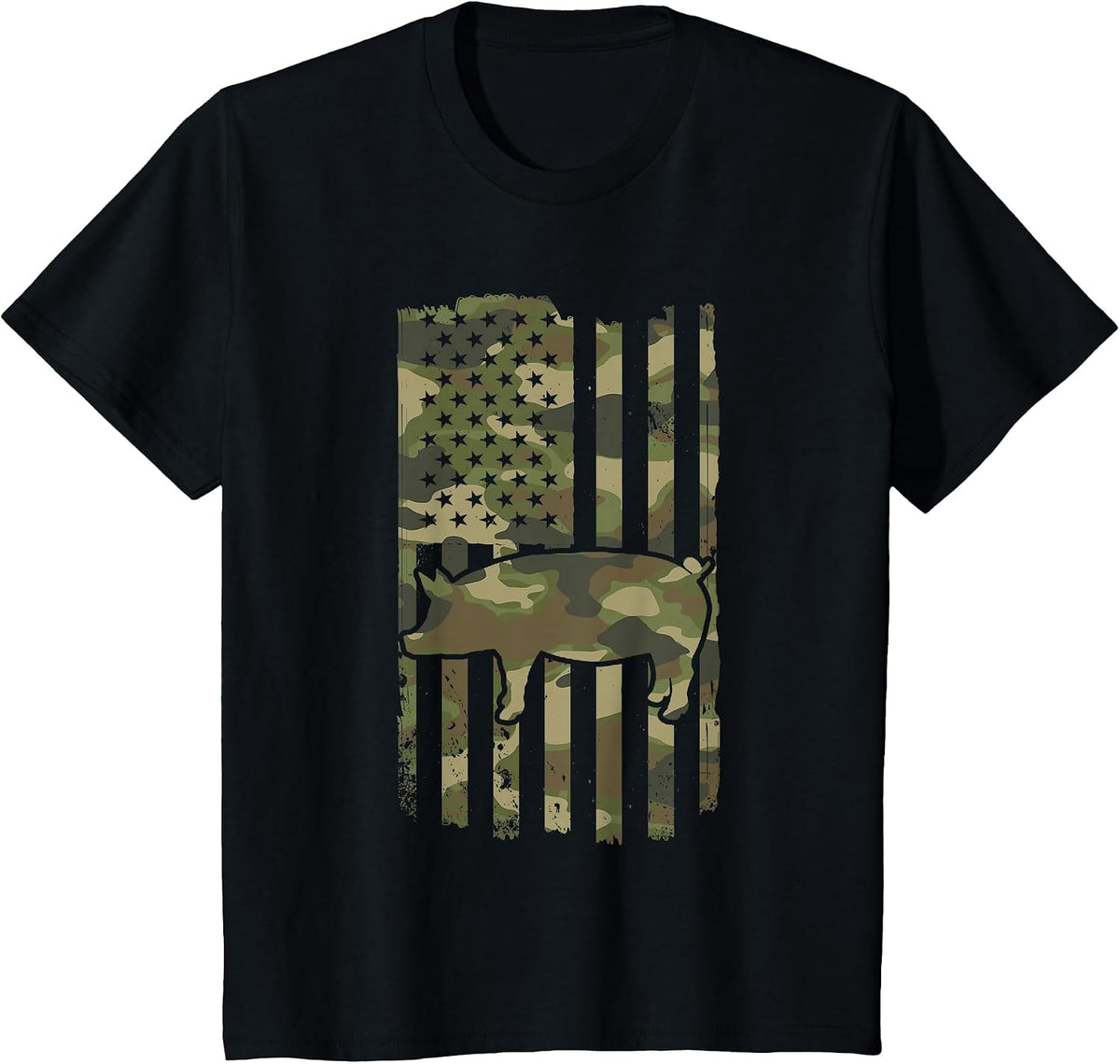 Funny Retro Pig Lover - Pig USA Flag 4th July T-Shirt - Black