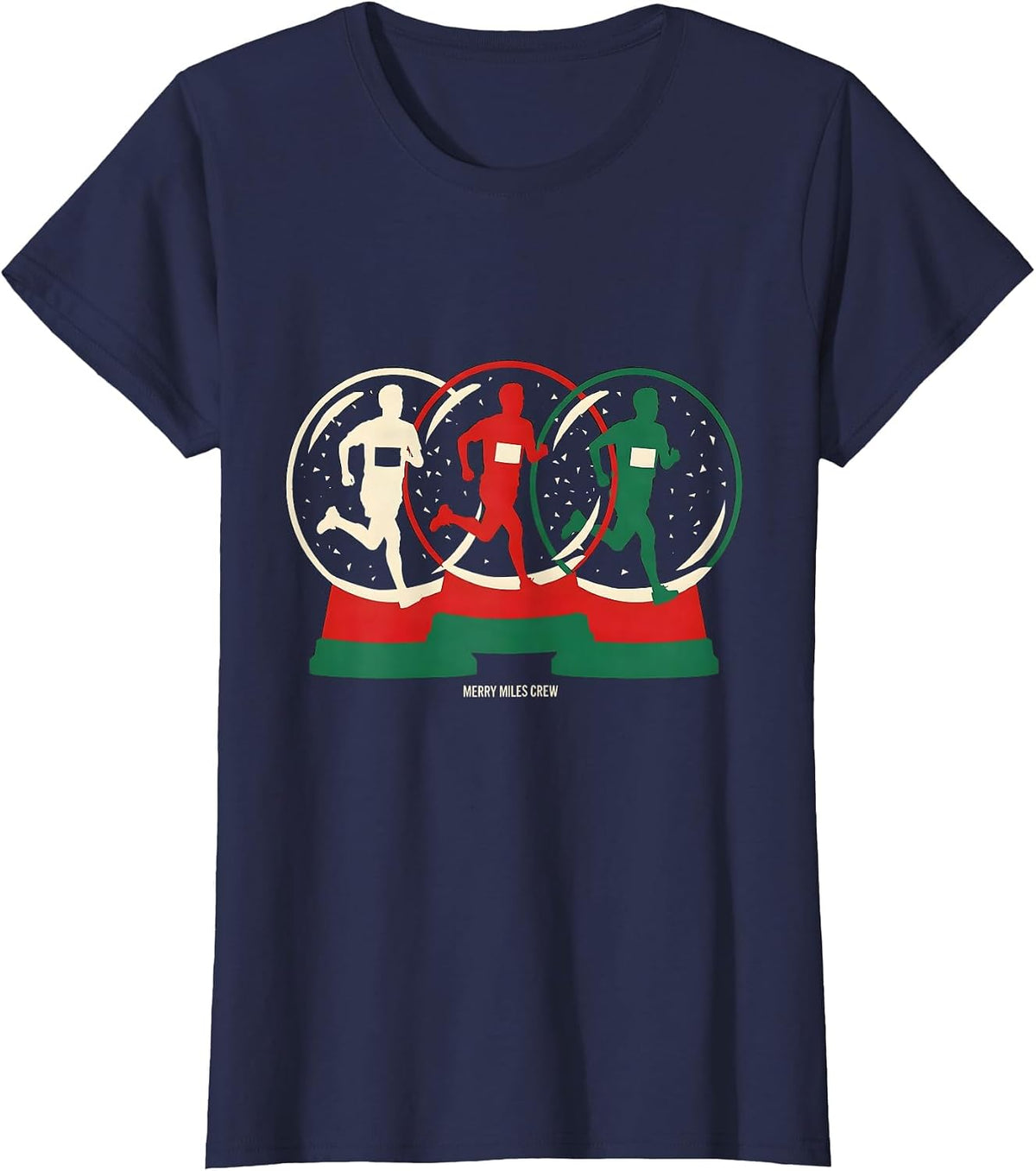 Women's Merry Miles Crew Funny Christmas 5K Run Runner Squad T-Shirt - Navy Blue